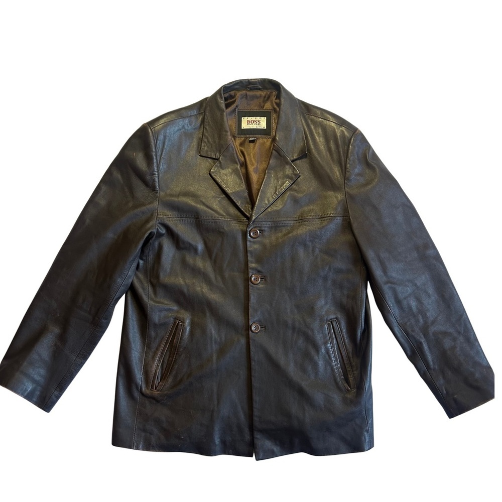 Hugo Boss Select Lamb Leather Blazer Jacket Men XXL Brown Button Front Vintage